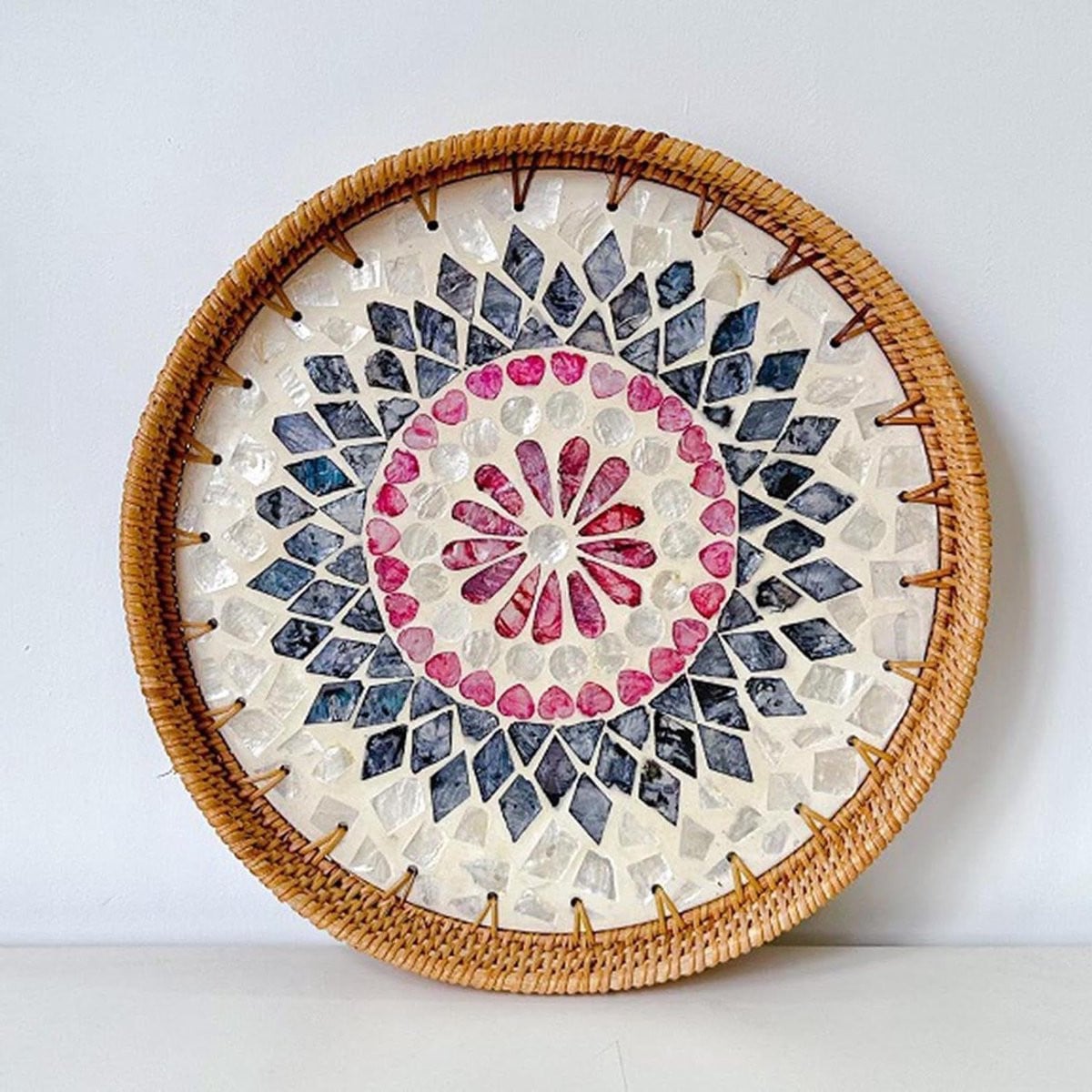 Handgemaakt Rotan Gevlochten Dienblad - Ronde Serveerschaal - Natuurlijk - Diameter: 30 cm