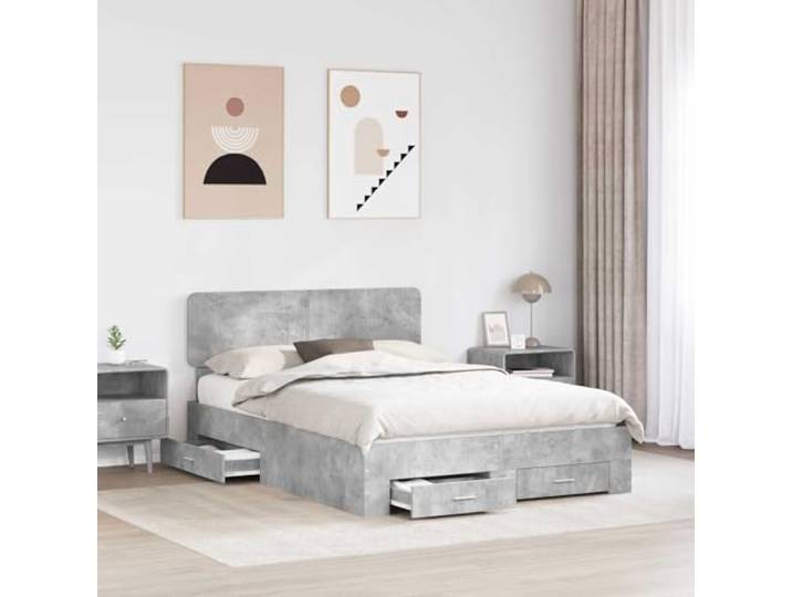 SKTQYQO Bettgestell grau Zement 150 x 200 cm Technisches Holz, integrierte Schubladen, Lattenrost, minimalistisches Design, einfache Montage