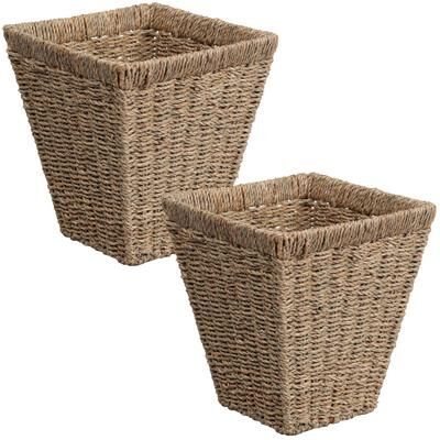 happimess Alden Rustic Bohemian Handwoven Seagrass 2.3-Gallon Tapered Square Wicker Watebasket (Set of 2)