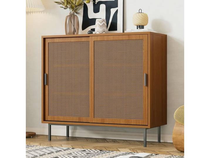 Armoire de Cuisine de Buffet Meuble Cuisine avec 2 Portes Coulissantes et étagère de Rangement Réglable Style