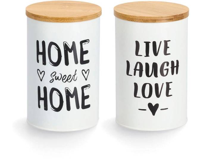 Vorratsdose ZELLER PRESENT Quotes , weiss (weiß), B:10,5cm H:16,5cm L:10,5cm, Bambus, Metall, Lebensmittelaufbewahrungsbehälter, Vorratsdose, moderner Schriftzug, mit Bambusdeckel, 1000 ml