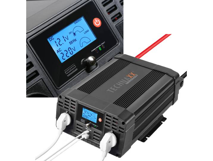 Kfz-Wechselrichter 12 auf 230 V mit 2 Steckdosen & 2 USB Ladeports, 2000/4000 Watt