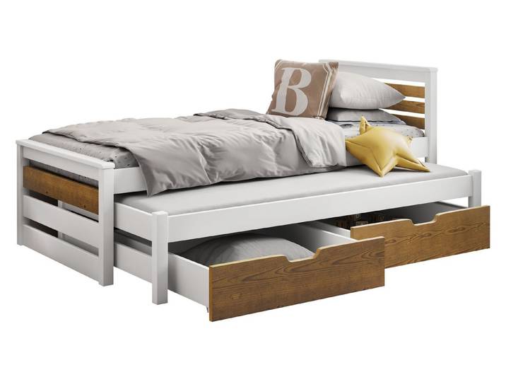 MIRJAN24 Kinderbett Calwin 90 (mit Ausziehbett), zwei Bettschubladen, Konstruktion aus Holz