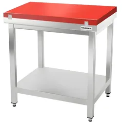 Edelstahl-Arbeitstisch 800x600 mm mit roter Schneidplatte PREMIUM - GOLDINOX