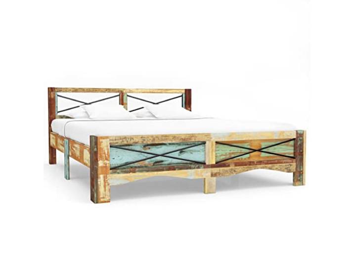 RJPLMFV Bettgestell, Massivholz, 180 x 200 cm Antiker Stil, stabil und langlebig, einzigartige Maserung, Lattenrost-Design, Matratze nicht im Lieferumfang enthalten