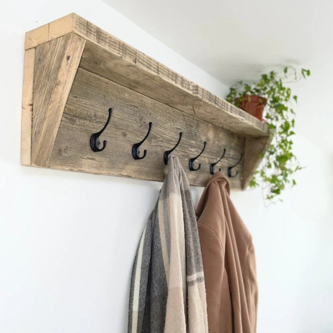 August Grove Acelina Solid Wood 6 - Hook Wall Mounted Coat Rack Clear 25cm H X 100cm W X 14cm D