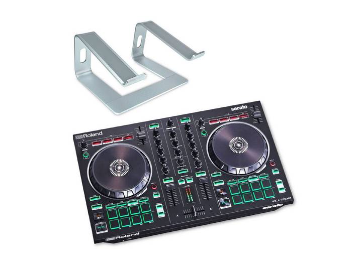 Roland Audio DJ Controller Roland DJ-Controller DJ-202 mit Laptopständer SV, (DJ-Controller), Vorteils-Set mit keepdrum Laptopständer SV