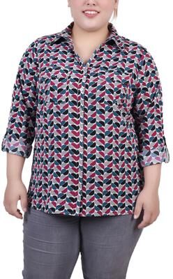 NY COLLECTION 3/4 Roll Tab Blouse With Pockets