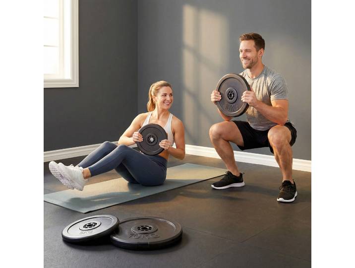 HOMCOM Set 4 Disques Musculation Noir Entraînement Fitness