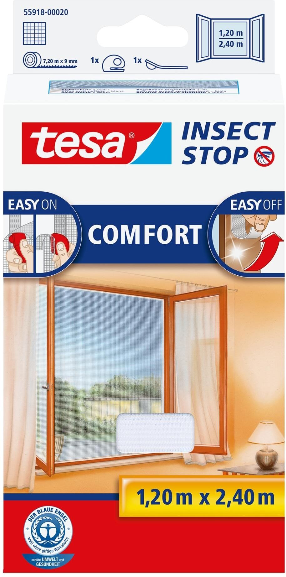 Moskitonetz TESA "Insect Stop Comfort Fenster 1.2x2.4m weiss", weiss (weiß), B:120cm L:240cm, Schädlingsschutznetze, Moskitonetz weiß Einheitsgröße
