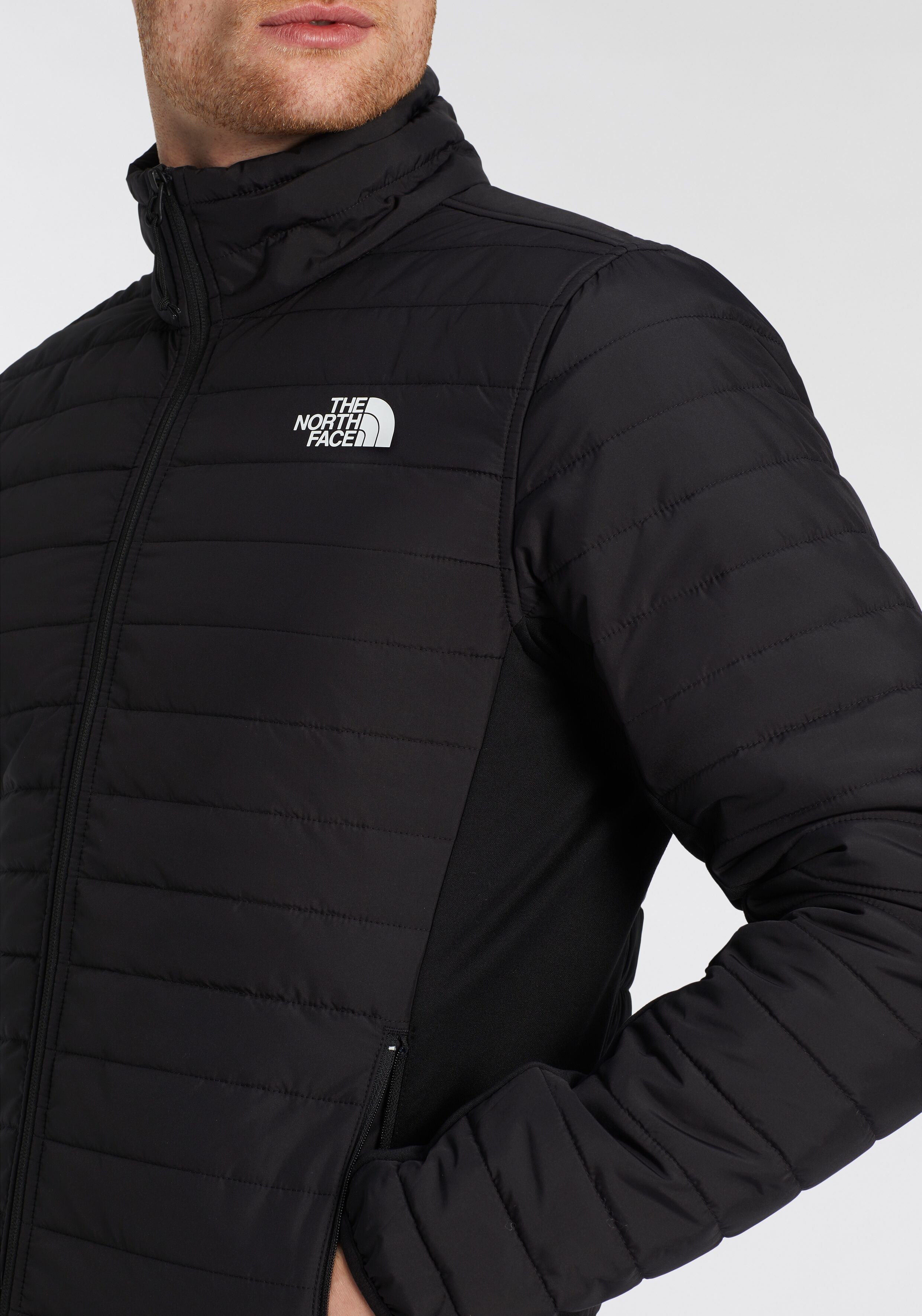 Funktionsjacke THE NORTH FACE "M CANYONLANDS HYBRID JACKET", Herren, Gr. L, schwarz (tnf schwarz, npf), Web, Obermaterial: 100% Polyester, Jacken Funktionsjacke, mit Stehkragen, wärmeisolierend