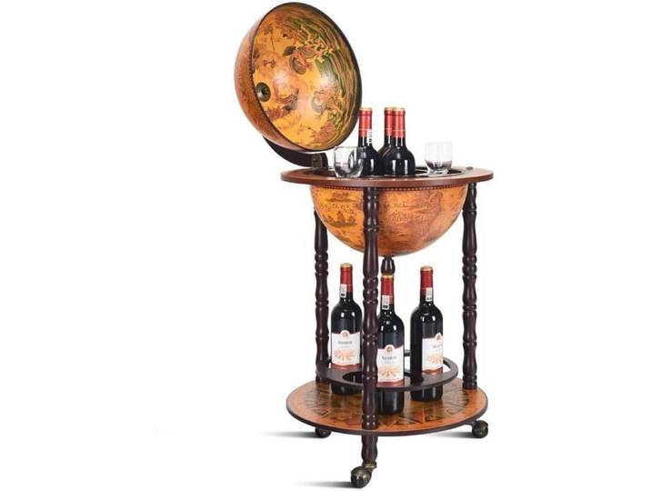 GOPLUS Meuble Range Bouteille Mobile avec Rangement Fermé et Etagère Ouverte-47x47x90CM Brun