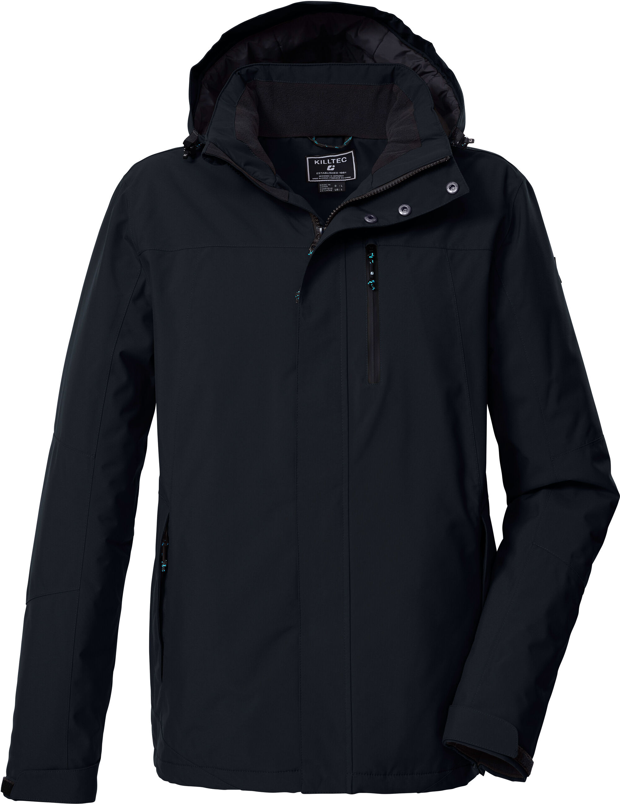 Funktionsjacke KILLTEC "KOW 90 MN JCKT", Herren, Gr. M, schwarz (midnight), Obermaterial: 100% Polyester.Futter: 100% Polyester.Füllung: 100% Polyester, Jacken Funktionsjacke, Wasser- und winddicht, atmungsaktiv, abnehmbare Kapuze, viele Taschen midnight 