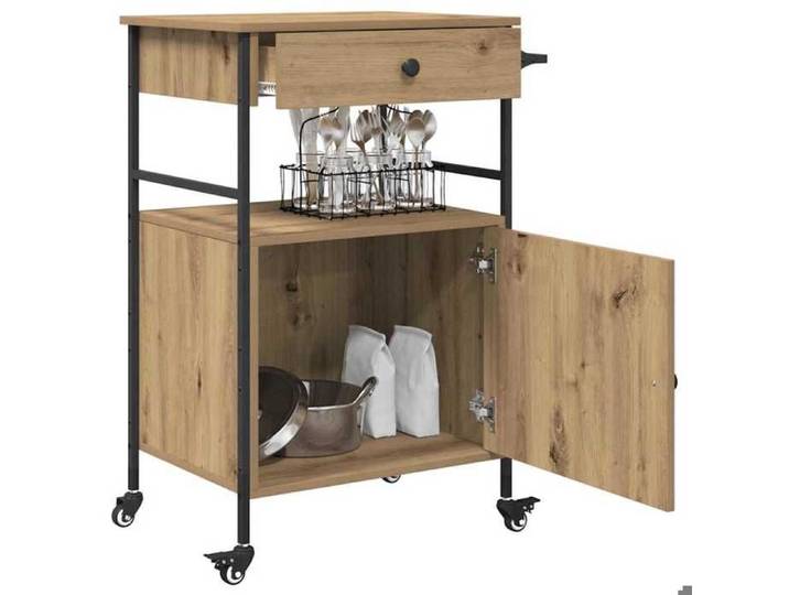 [87689]Chariot de cuisine Chêne artisanal 56x43x89 5 cm Poids:20.65 Kg