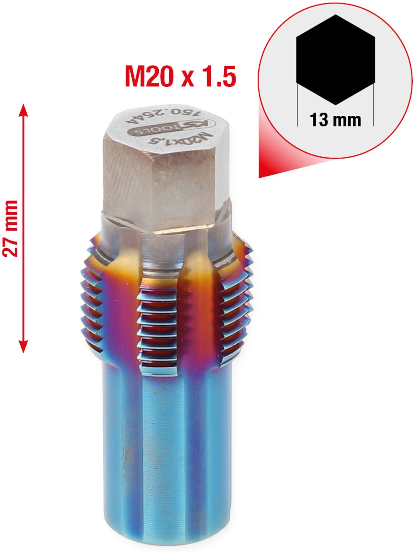 KS Tools Gewindeschneider mit Führungsbolzen für NOX-Sensoren, M20x1,5 (150.2544)