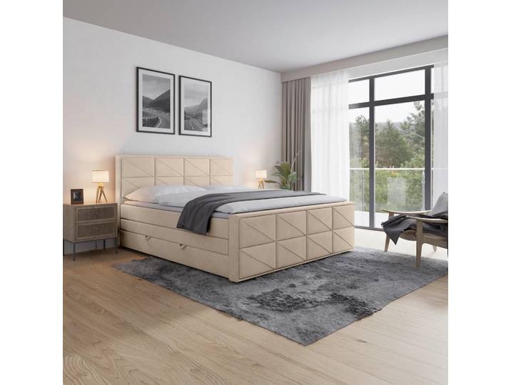 Livetastic Boxspringbett, Beige, Holz, Metall, Kunststoff, Birke, Buche,Birke, Buche, teilmassiv, Hartholz, H2 + H4, Höhe ca. 16 cm, 180x200 cm, Bettkasten, gepolstertes Kopfteil, Schlafzimmer, Betten, Doppelbetten
