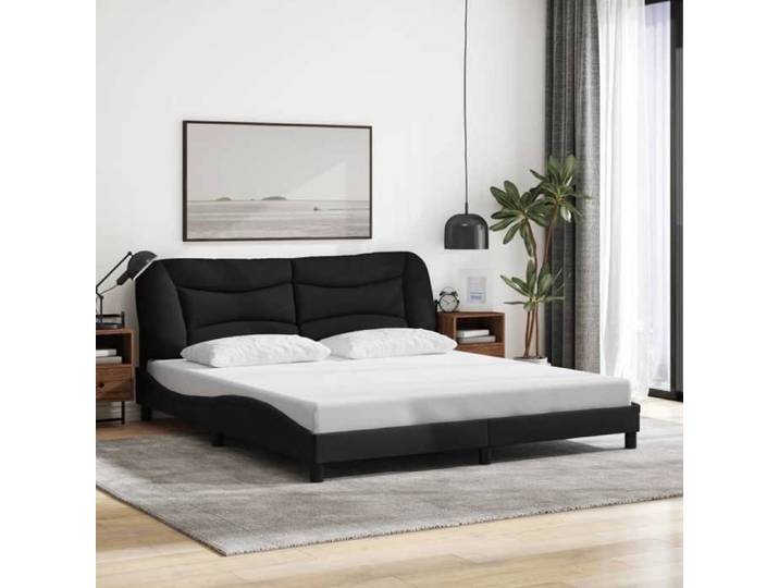 CHIC Lit adulte 2 places - 180x200 cm Structure/Cadre de lit noir 180x200 cm tissu #Sara34457