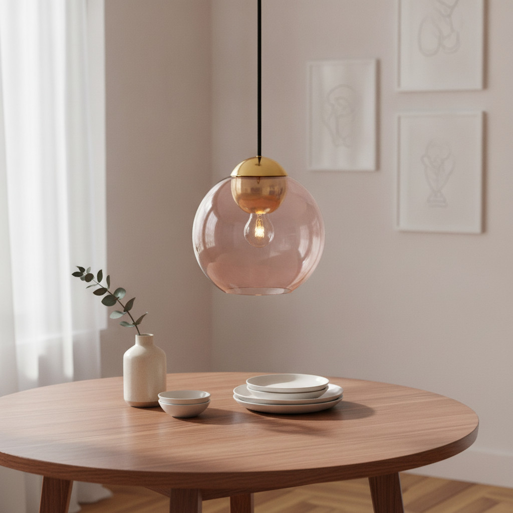 Lyora Design hanglamp Midori roze glas met goudkleurig metaal