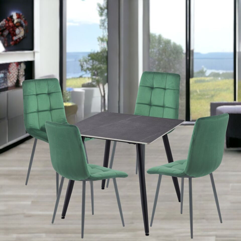 George Oliver Curtice 4 -Person Ceramic Dining Set Grey/Green 4