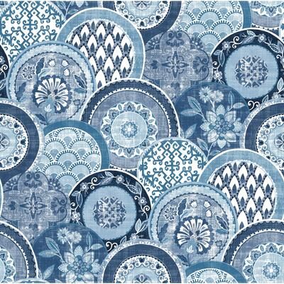 A-Street Prints Laguna Blue Plate Wallpaper