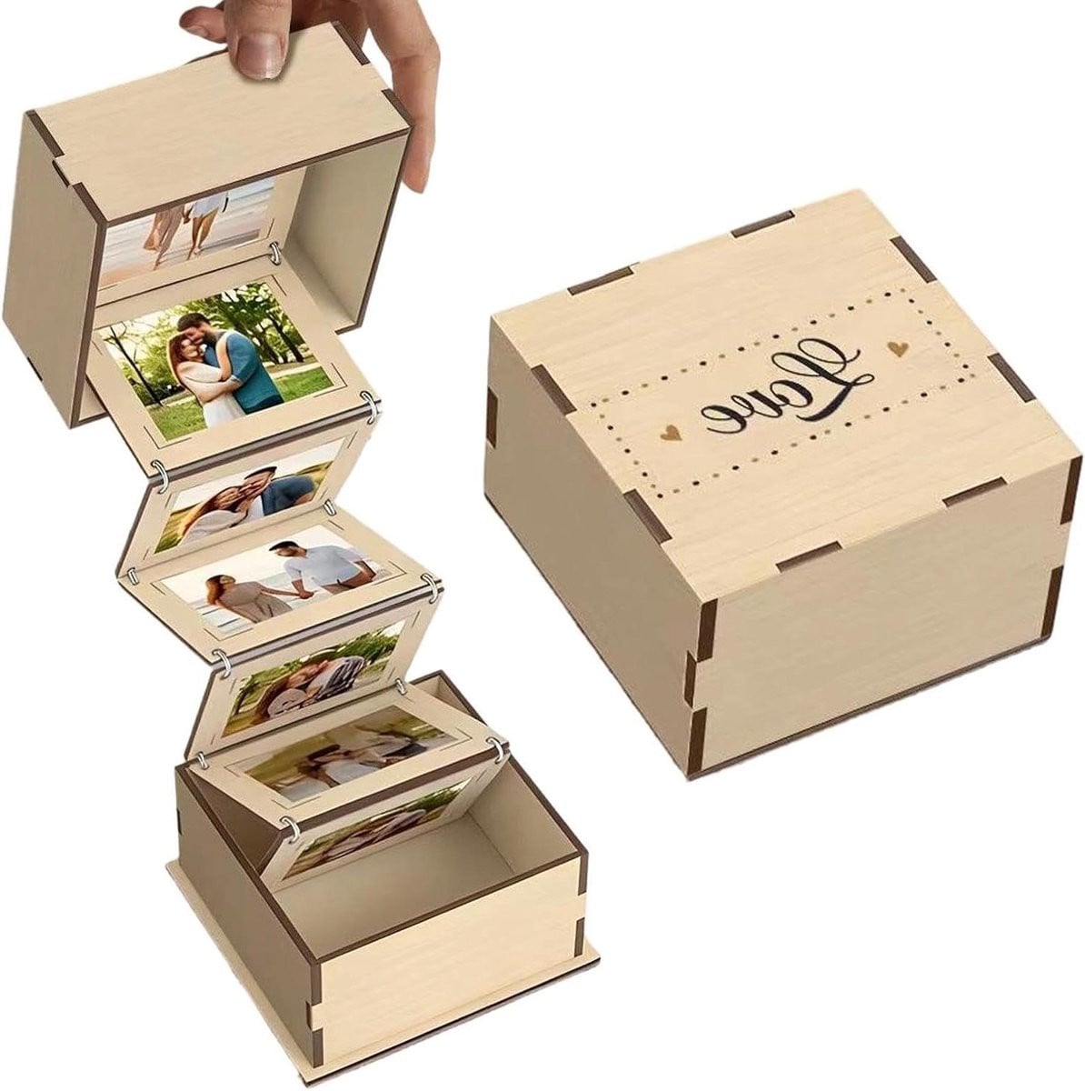 Uitschuifbare Fotoalbum Box in Houtkleur met Accordion Design