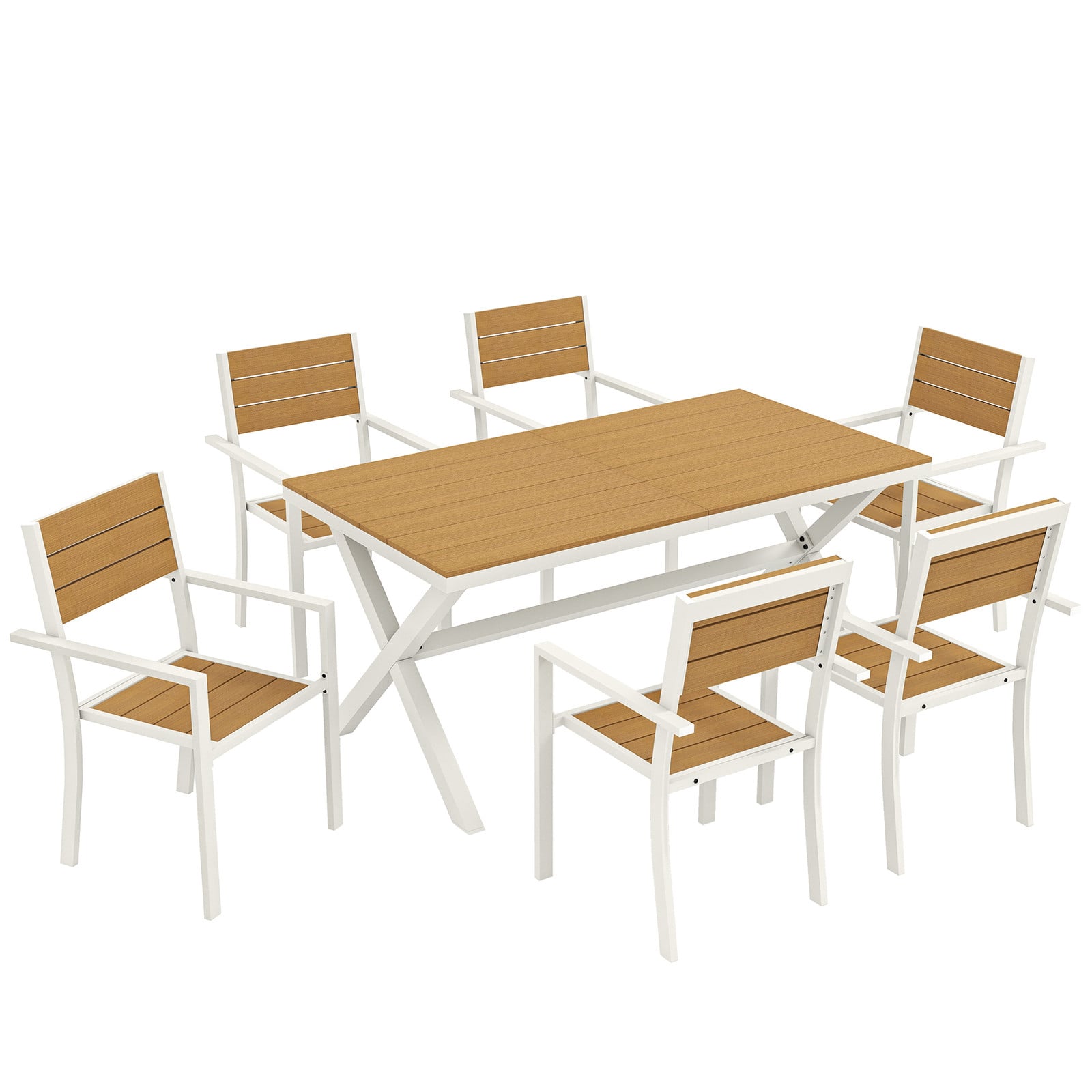 Outsunny Tuinmeubelset 7-delig met tafel en 6 stapelbare stoelen, aluminium frame met houtlook teak