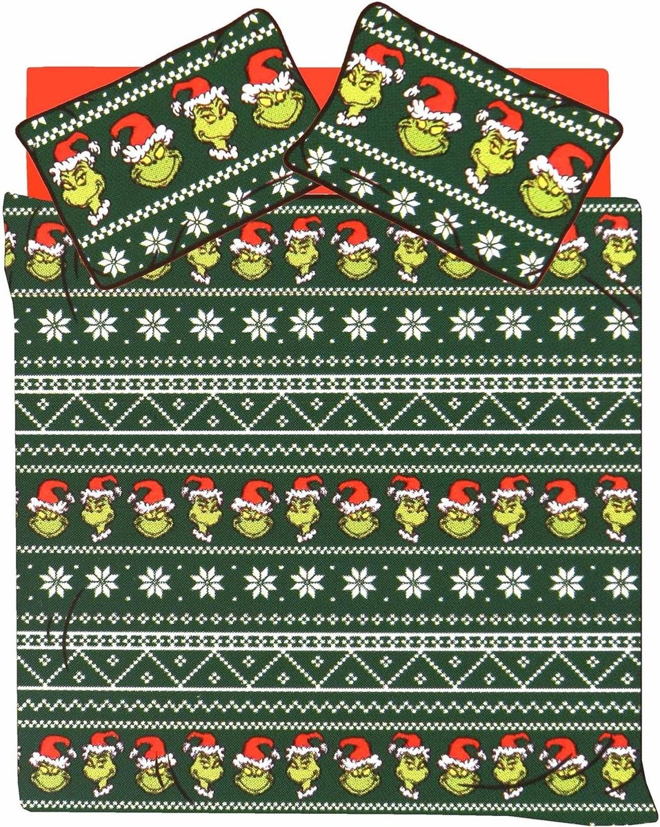 Grinch Beddengoed Set - Kerst Dekbedovertrek voor Volwassenen - Groen - 200 x 220 cm