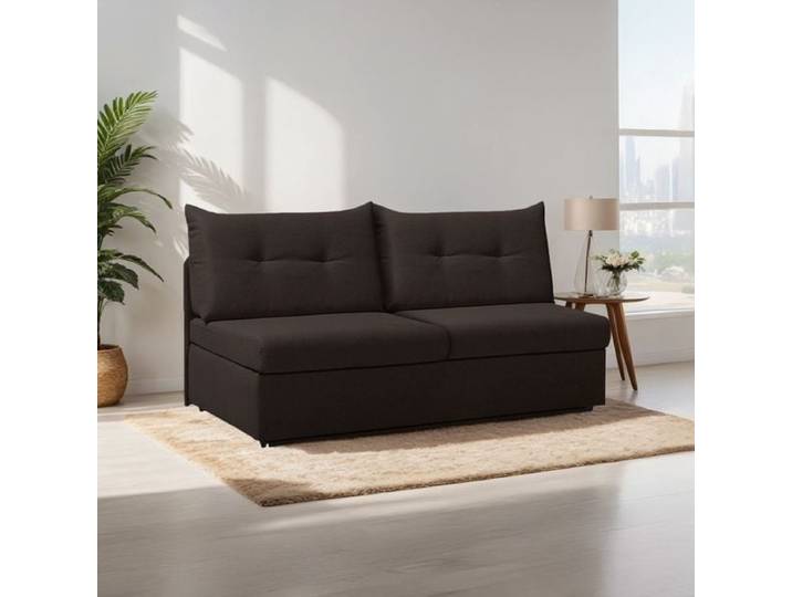 Schlafsofa Retford Webstoff/Velours mit Bettkasten Kunstfaser 89x136x82cm Schwarz ausziehbar modern