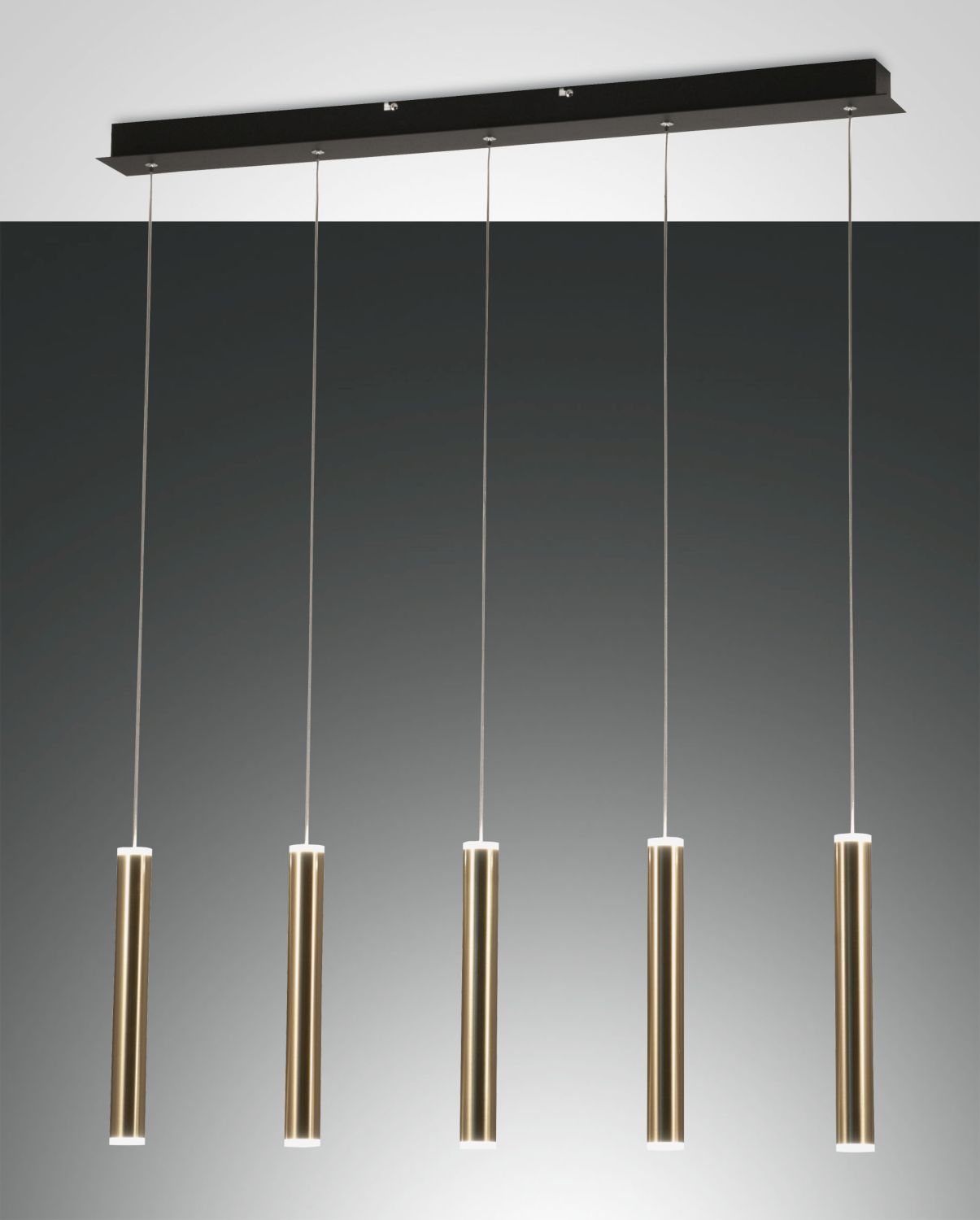 Fabas Luce 5er-LED-Pendelleuchte PRADO schwarz/Messing 90cm 3685-48-209 8019282533412