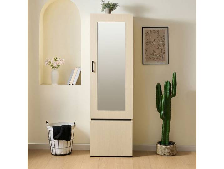 Buffet de salon Buffet moderne 2 portes Petite armoire Meuble de rangement Buffet avec miroir et tringle à vêtements rétractable