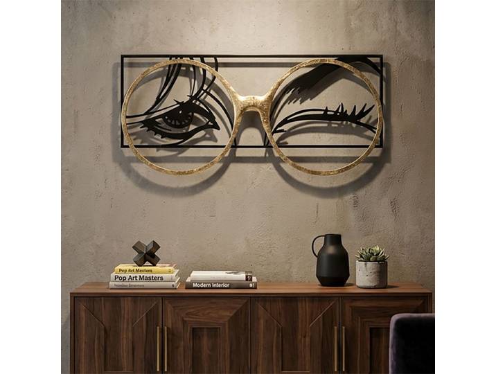 Décoration murale lunettes 3D métal 90x41 cm Océane Noir et Doré