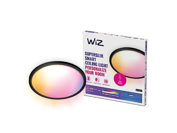 WiZ SuperSlim Deckenleuchte Tunable White & Color, 22W, Ø423 mm, dimmbar, 16 Mio. Farben, smarte Steuerung per App/Stimme über WLAN, schwarz