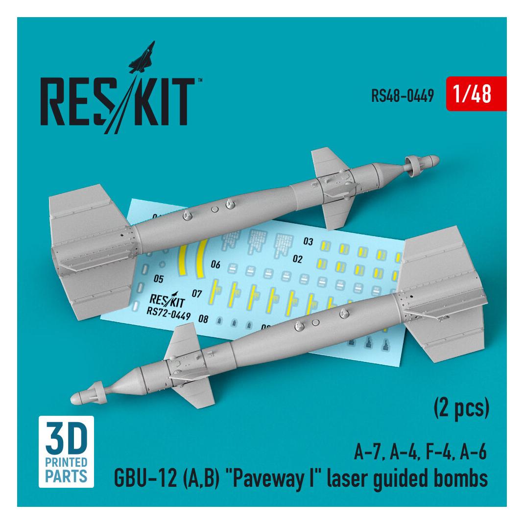 ResKit GBU-12 (A,B) Paveway I laser guided bombs (2 pcs) (A-7, A-4, F-4, A-6) (3D Printed) (RS48-0449)