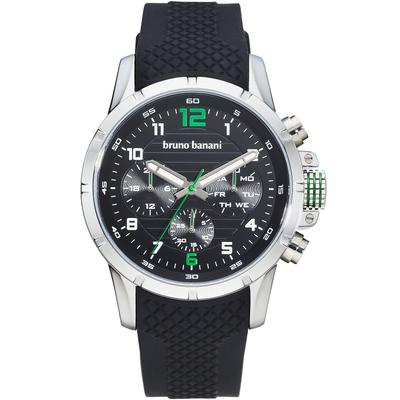 Multifunktionsuhr BRUNO BANANI "Pulse", schwarz, Armbanduhren, Herren, Quarzuhr, Armbanduhr, Herrenuhr, Silikonarmband, analog, Tag