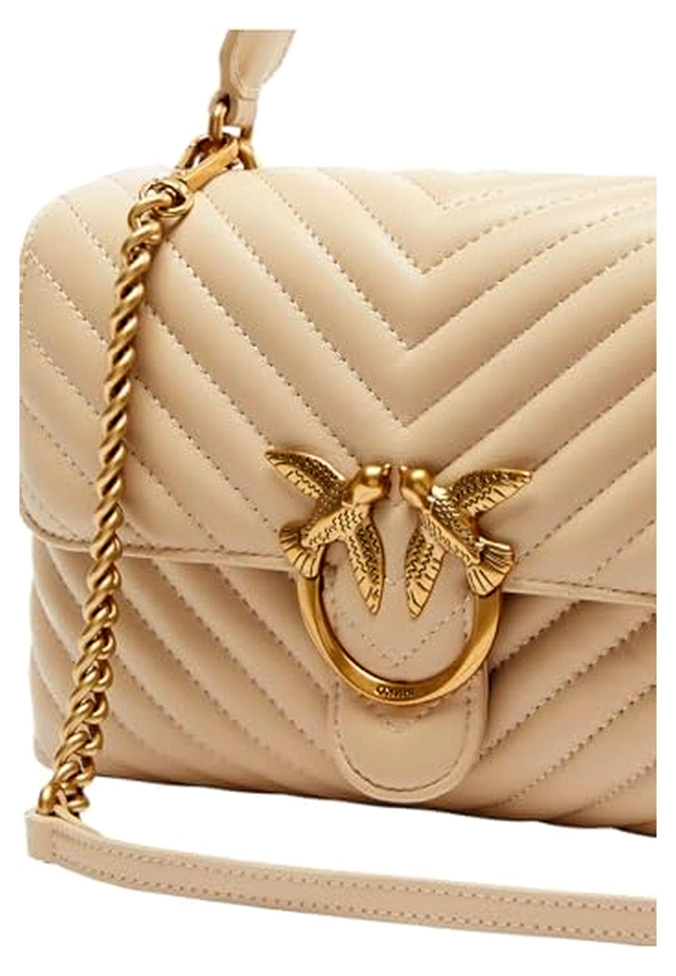 Love Lady Puff Classic CL Sheep Nappa Chevron M Beige - Smoke Grey - Antique Gold