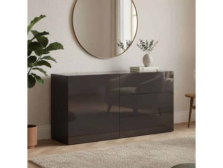 Dmora - Kommode Enrico, Küchen-Sideboard mit 1 Tür und 3 Schubladen, Wohnzimmer-Buffet, Küchen-Sideboard, 100 % Made in Italy, 110 x 40 x 35 cm, glänzendes Anthrazit