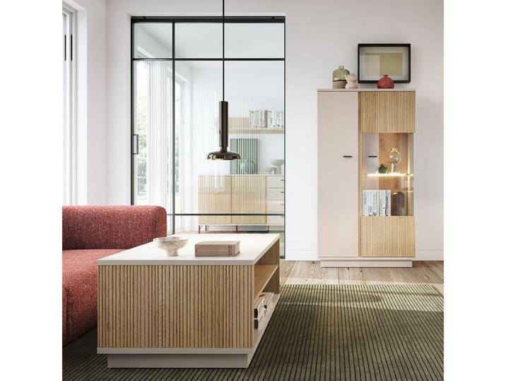 Lomadox Wohnzimmer-Set MOLINA-129, (Mega-Spar-Set, 2-St., Highboard Couchtisch), Wohnzimmermöbel in Eiche & kaschmir mit Softclose & LED-Beleuchtung
