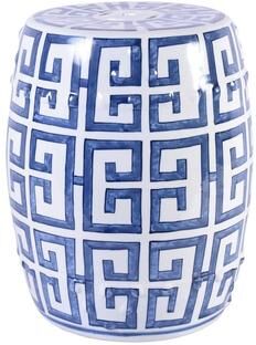 Legend of ASIA Blue and White Greek Key Garden Stool