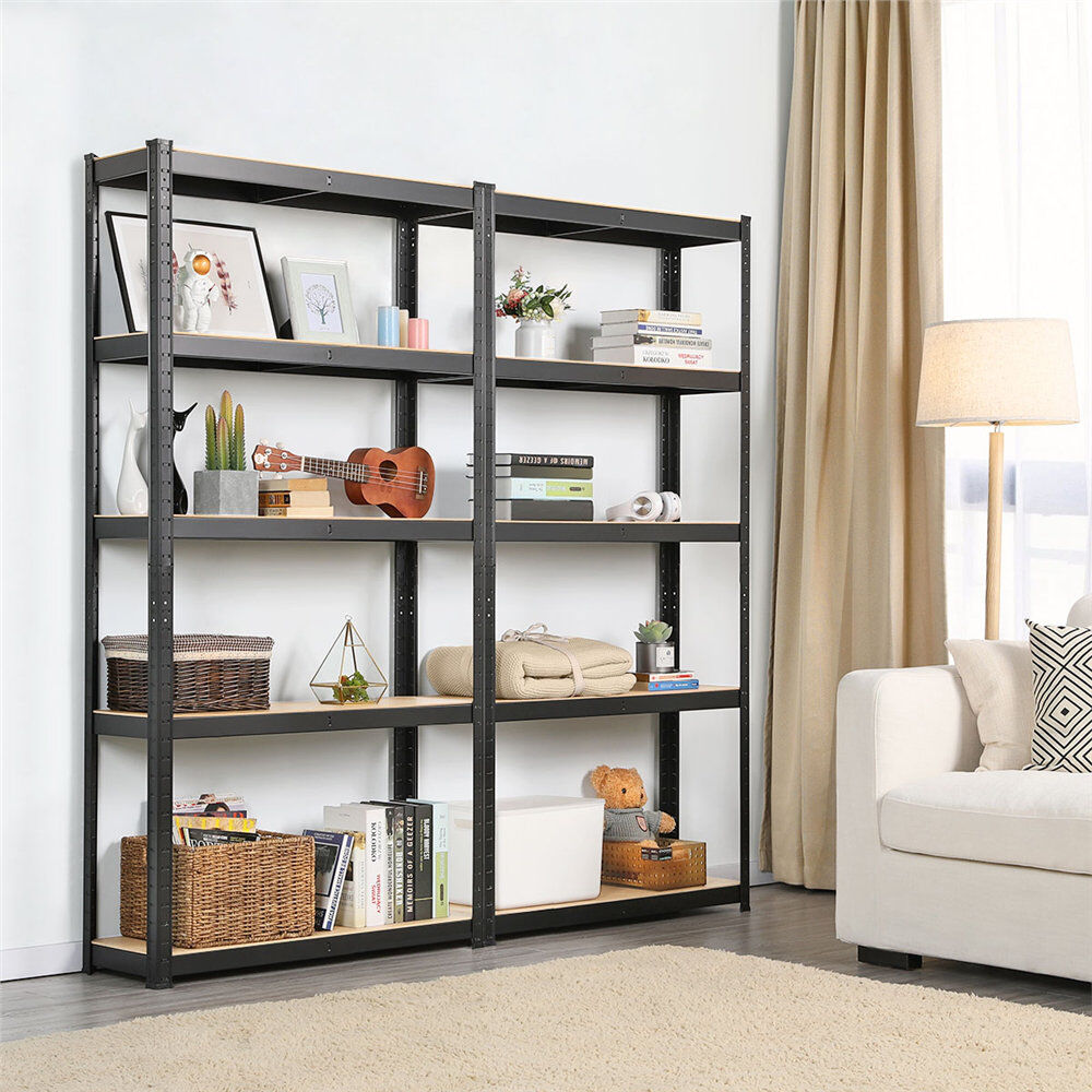 Yaheetech 2PCS 5 Tiers Metal Storage Shelf 180 cm Height Black 180cm H X 90cm W X 30cm D