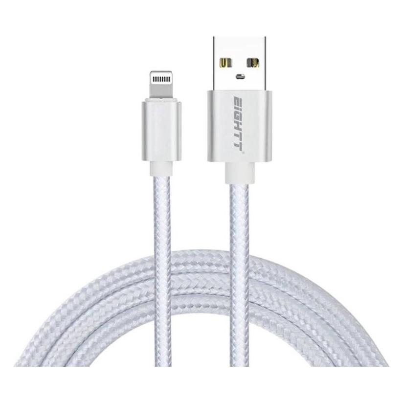 Eightt cable usb a lightning iphone 1m trenzado nylon plata (1 m, USB 2.0) (ECI-2S)