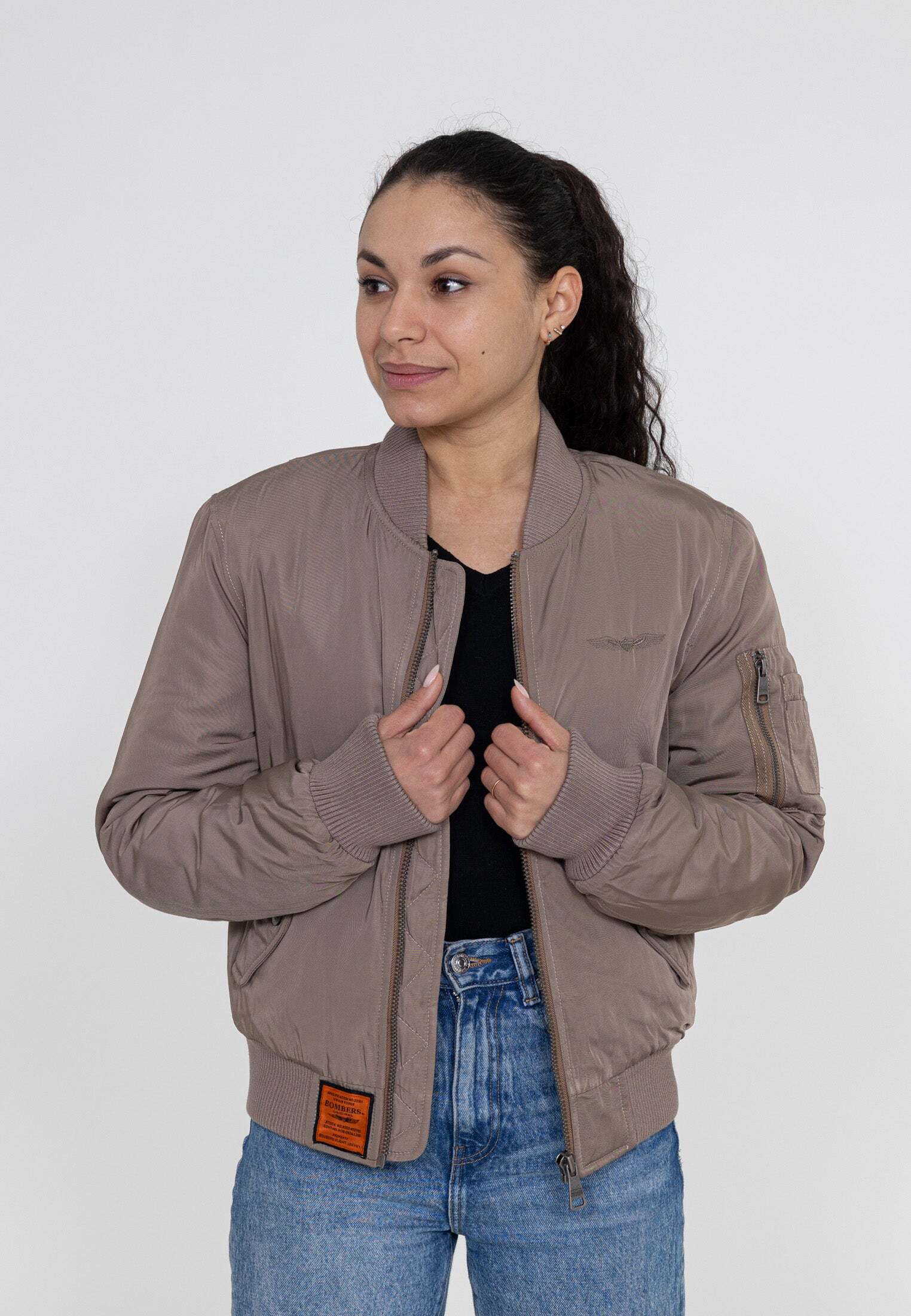 Bomberjacke BOMBERS ORIGINAL "Bombers Original Bomberjacke Original-W", Damen, Gr. M, braun, Obermaterial: 100% Polyester PES., Jacken Bomberjacke braun M
