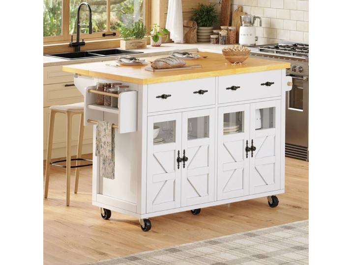 Desserte de cuisine mobile avec plateau extensible blanche FloraGrace