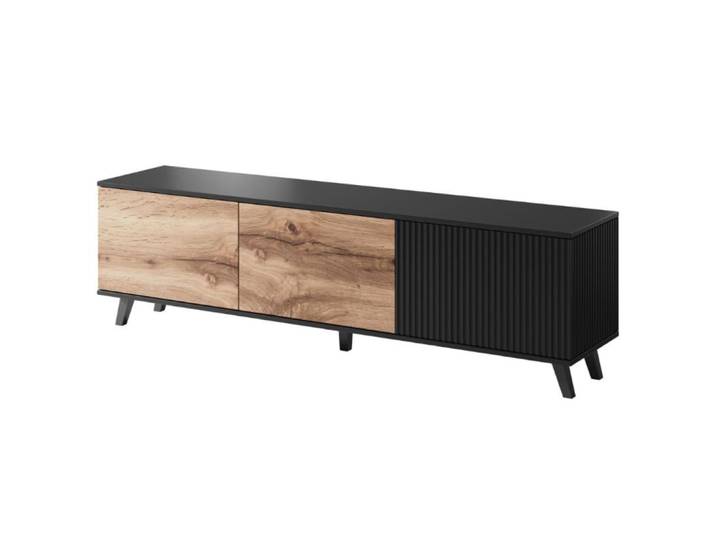 Meuble TV contemporain noir et aspect chêne wotan 180cm