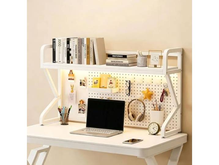 Tischregal 1/2 Etagen Tischaufbewahrungsregal Mit Aufhängeleiste Platzsparend Für Wohnheime, Büros und zu Hause(1‑Tier White+White,70cm/28in)