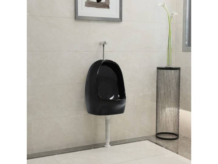 vidaXL Wandurinal mit Spülventil Keramik Schwarz