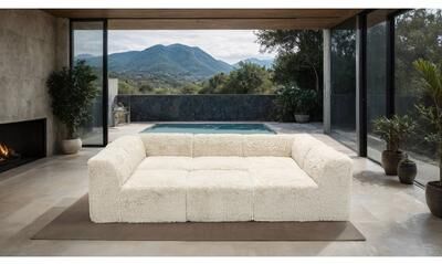 Contemporary Faux Fur Modular Sectional Daybed with Ottoman by GDFStudio