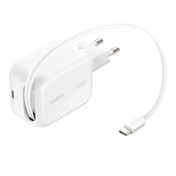 Belkin UltraCharge 45 W GAN-Ladegerät mit einziehbarem Kabel, weiß WCH023kqWH