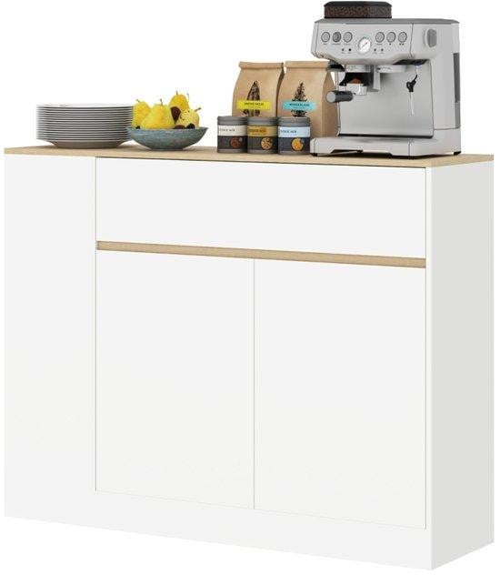 Moderne witte keukenkast met houteffect, lade en verstelbare plank