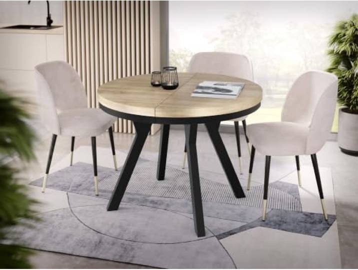 WFL GROUP Designer Runder Ausziehbarer Esstisch - Loft-Stil, Industriell, Platzsparend - Schwarze Beine - 100 bis 150cm - für 5-8 Personen - Hergestellt in EU - Sonoma Eiche - 150 cm