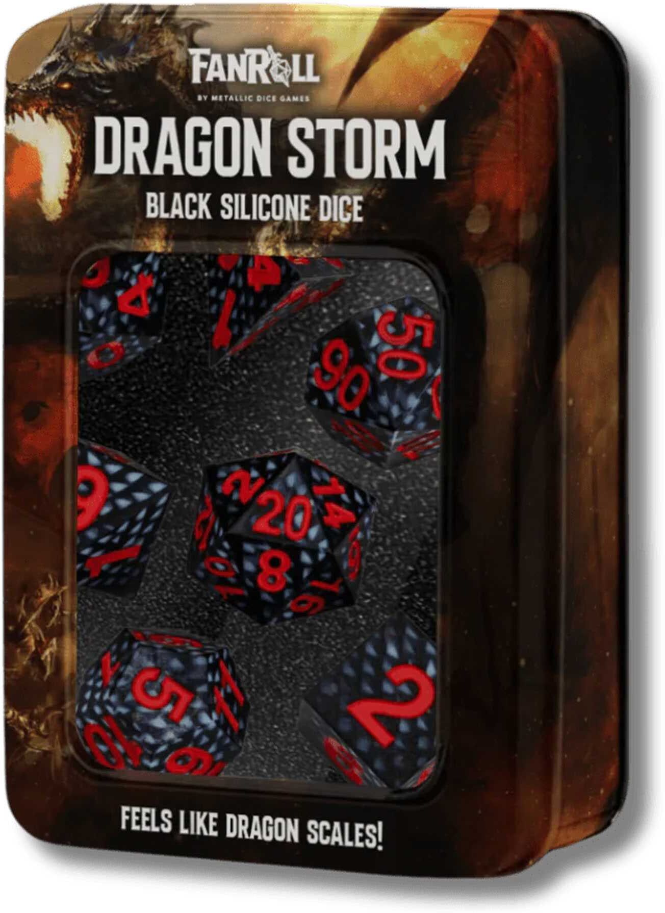Metallic Dice Games FanRoll: Dragon Storm Silicone Dice Set: Black Dragon Scales, 7-Piece Polyhedral Dice Set for Role-Playing and Tabletop Games, Ages 10+, by FanRoll